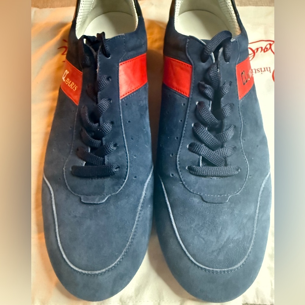 Christian Louboutin Men’s Suede Sneakers – Navy/Red – CL Paris